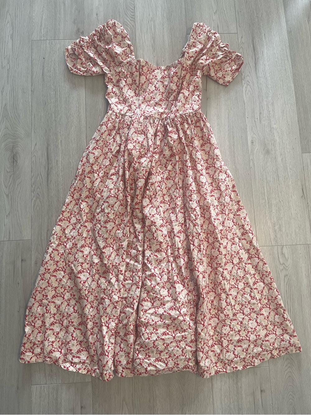 FP Free People She's A Dream Midi Dress - 100% Cotton Red Floral Milkmaid Dress - Picture 8 of 8